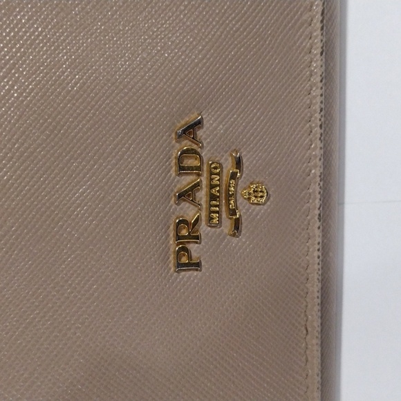 PRADA Wallet 7.5"x3.25" Tan Saffiano Leather Long Flap Snap Closure - Authentic - Picture 3 of 14
